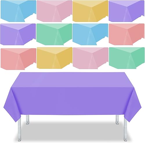 Frienda 12 manteles de plástico desechables de colores surtidos, manteles rectangulares de plástico desechables para fiestas temáticas, cumpleaños,