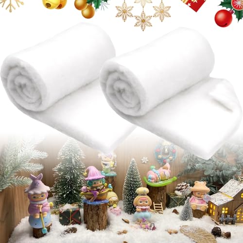SJUNJIE 2 Piezas Manta de Nieve Navideña 150x40cm Blanco Nieve Artificial Suave Manta de Pueblo Navidad Puede Utilizar para Aldeia de Natal Decorar árboles de Navidad Mesas y Ventanas