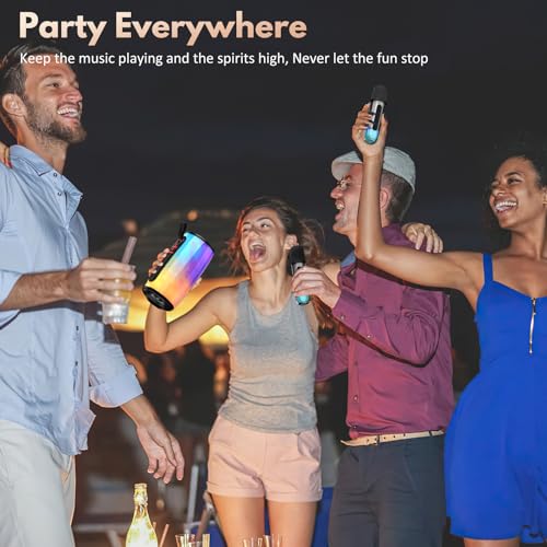 Image of D21-T Mini Karaoke Machine with 2 Mics, Partybox Speaker with Dazzling Lights, Outdoor Karaoke Machine for Hiking, Camping /Gifts