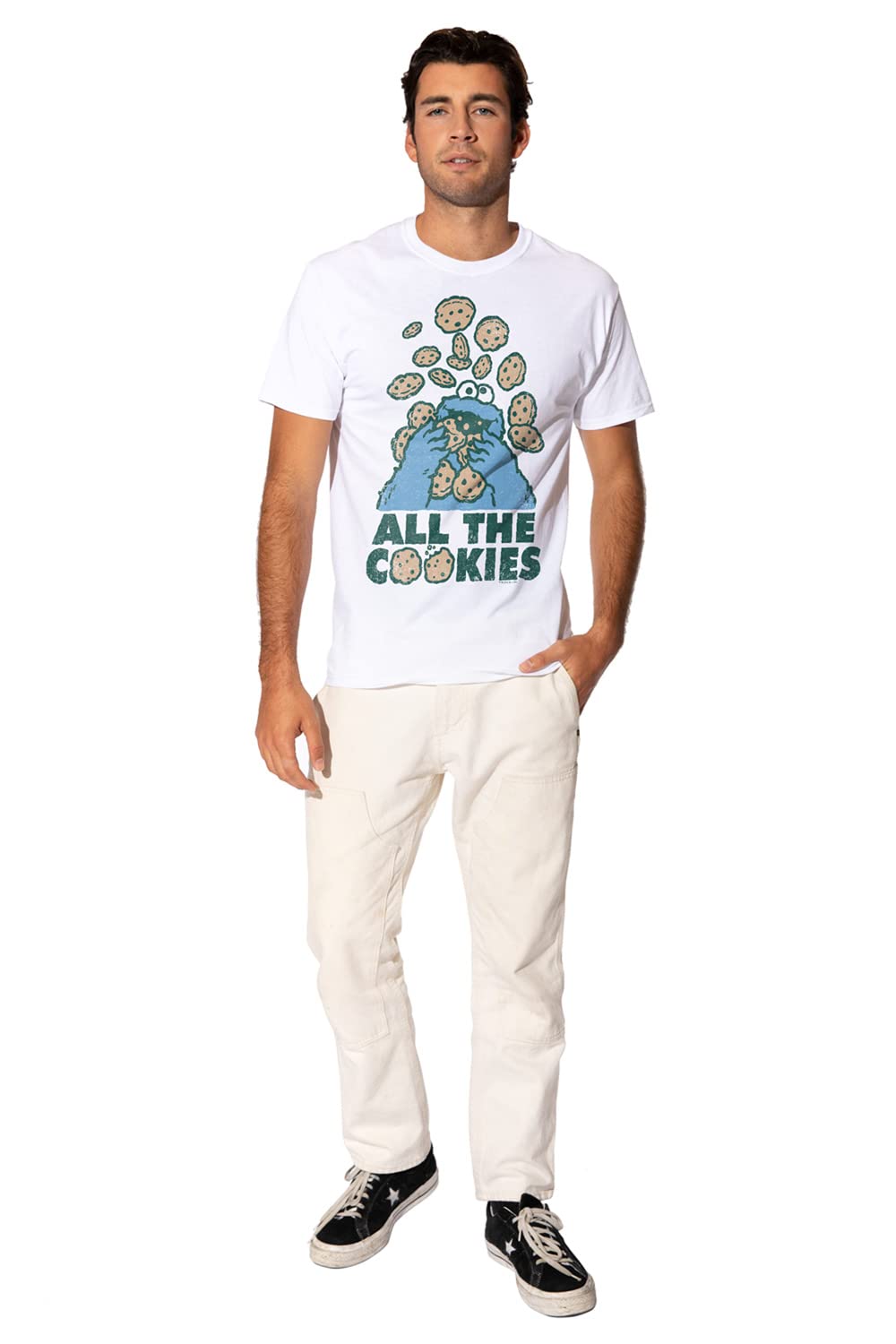 Cotton SoulSesame Street Cookie Monster All The Cookies Mens T Shirt, White