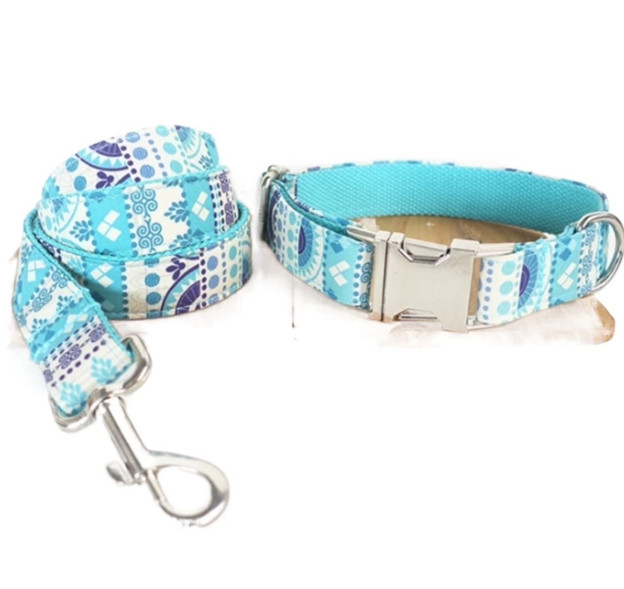 Guinzaglio per Cani Collare Per Cani Bohémien Stampato Blu Guinzaglio Per Collana Confortevole Collare Per Animali Domestici Collare Per Cani Morbido Guinzaglio Addestramento (Color : A, Size : 23-3