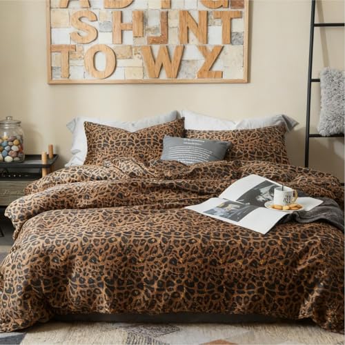 Image of Duvet Cover Set Twin Size Cheetah Print Bedding Set for Girls Boys,Leopard Duvet Cover Brown with Zipper Closure and 1 Pillowcase,Dorm Comforter Duvet Cover Set