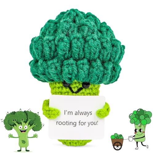 KufaerBeam Positive Potato Idea Regalo Compleanno- Creative Knitted Positive Potato Doll- Gadget Scrivania Carino Portafortuna, Regali Originali per Laurea Collega Sorella Amica Ufficio (Broccoli)
