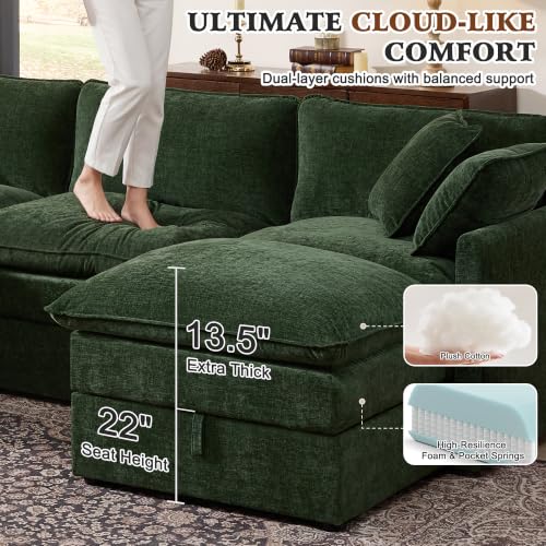Image of Ihanherry Oversized Modular Sectional Sofa with Storag, 6-Seater V Shaped Cloud Couch with Movable Ottomans, Chenille Deep Seat Corner Couches for Living Room (Green)
