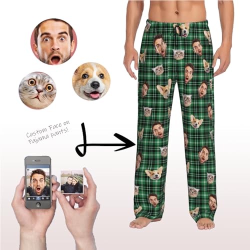 Personalized Pajamas Pants Custom Plaid Funny PJ Pant Design with Face Buffalo Pajama Bottoms4