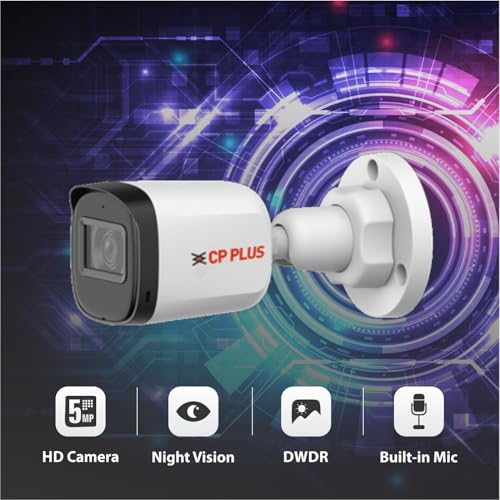 Image of CP PLUS 5MP Outdoor Bullet CCTV Camera | 3.6mm Fixed Lens | Smart IR Night Vision 30M | Built-in Mic | 2D DNR | BLC | Analog 4-in-1 AHD /TVI /CVI /CVBS Output | HD Surveillance Camera | CP-URC-TC51PL3C