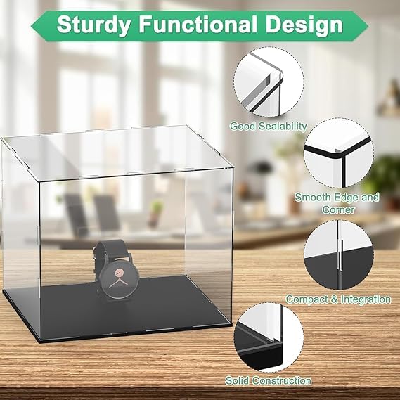 Image of RAPAL Clear Acrylic Display Case, 10 x 8 x 8 inch Self Assemble Small Display Box Stand with Black Base, Dustproof Protection Showcase for Collectibles Memorabilia Figurines
