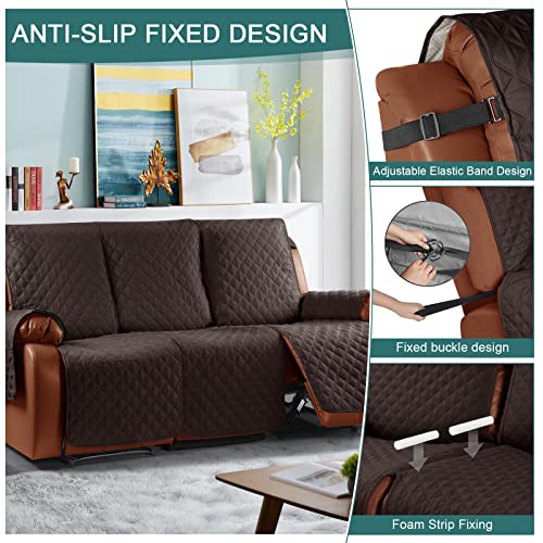 Ruaozz Waterproof Recliner Sofa Cover 1-Piece Couch Covers for Reclining Couches Reclining Sofa Cover Washable Furniture Protector with Elastic Straps Pocket for Kids, Pets (Chocolate, 3 Seater) - Image 6