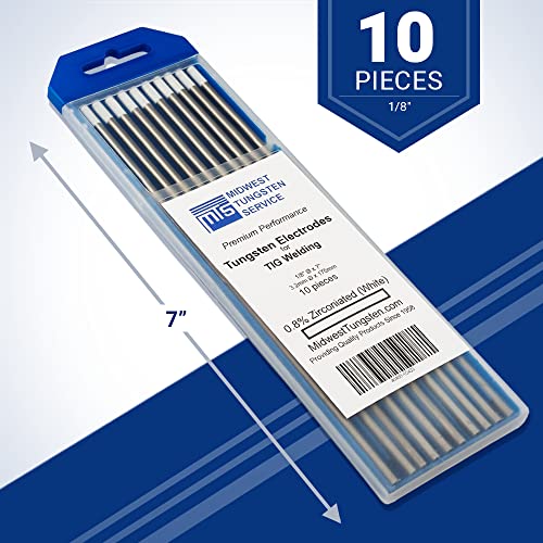 Midwest Tungsten Service Tig Welding Tungsten Electrodes 10-Pack (White - 0.8% Zirconiated Tungsten (Wz8, Ewz-0.8), 1/8") #TOP1