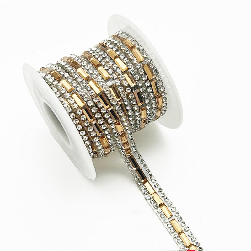 3 Yards Yellow Rhinestone Gem Ribbons 7MM Self Adhesive Glass Rhinestone Strips,Gemstone Embellishments for DIY Glitter Clothing