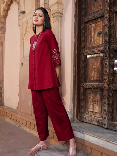 Image of Shae by SASSAFRAS Women Zari Embroidered Sleeve Top With Palazzos
