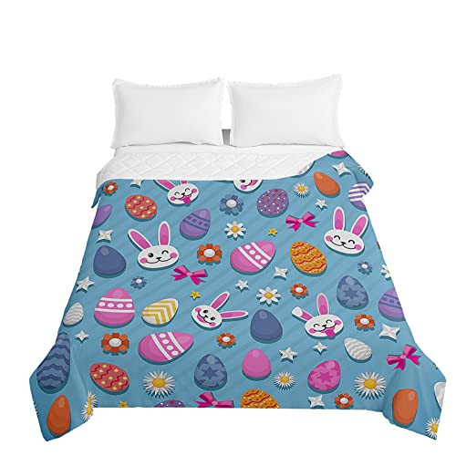 Oduo Colcha Bouti Cama 90/150, 3D Pascua Estampado Cubrecama Multiusos Suave Cama de Matrimonio, Lavable Acolchada Edredón Ligero Manta para Todas Las Estaciones (Margarita Azul,200x230cm)