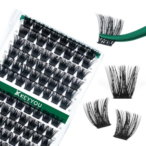 Lash Clusters 96pcs Individual Lashes Y02 D Curl 16mm Eyelash Clusters KEYYOU Volume Wispy Lash Extension Soft&amp;Comfortable Easy DIY at Home(Y02,D-16mm)