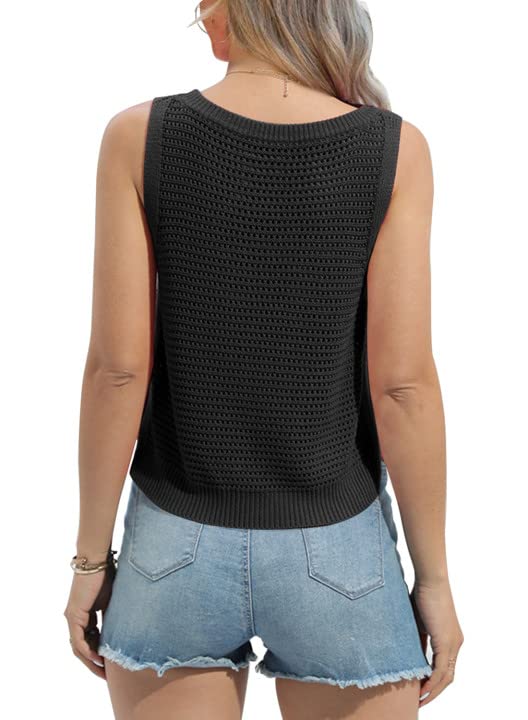 Image of FISACE Womens Crochet Tank Top Sleeveless Knit Summer Sweater | Round Neck, Hollow Out, Lightweight , Casual Crop,Cute Boho Vest