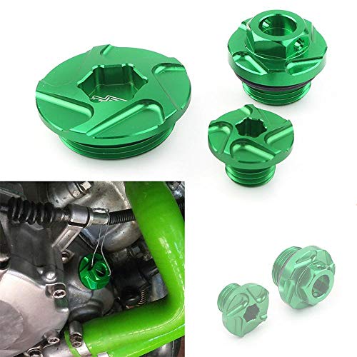 Three T Green 3PCS Motorbike Dirt Bikes Aluminum Engine Timing Oil Filter Plugs Bolts Fit for Kawasaki KX250F KX450F 2011-2018, KLX450R 2008-2015 - Thumbnail 3