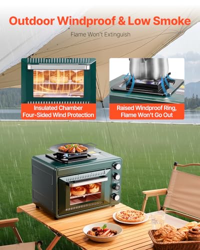 Image of VEVOR Outdoor Camping Oven, 2-in-1 Portable Gas Camping Stove Oven Combo, Adjustable Fire, 60-Minute Timer, Windproof, for Camping Backyard Picnic Outdoor Cooking, Universal Butane Canister Compatible
