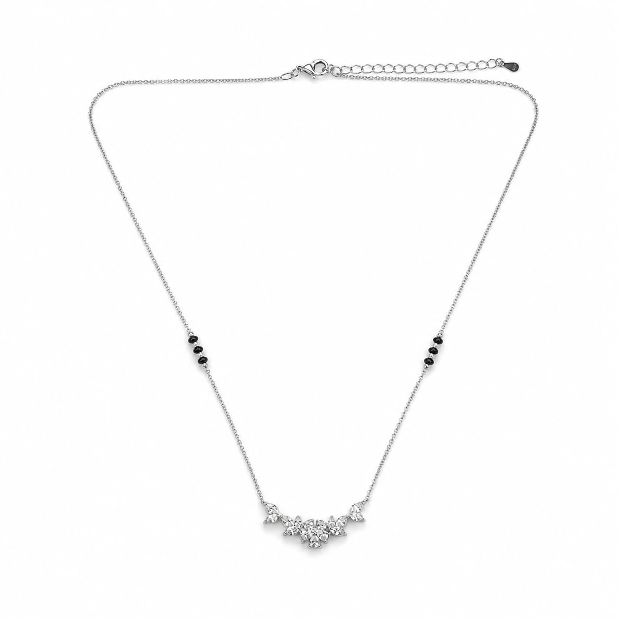 925 Sterling Silver Floral Bloom Mangalsutra for Women | Rhodium-Plated Silver Chain with Black Beads & Zircon Flower Pendant with Sparkling Crystal Detailing | Elegant Traditional Necklace-image-45