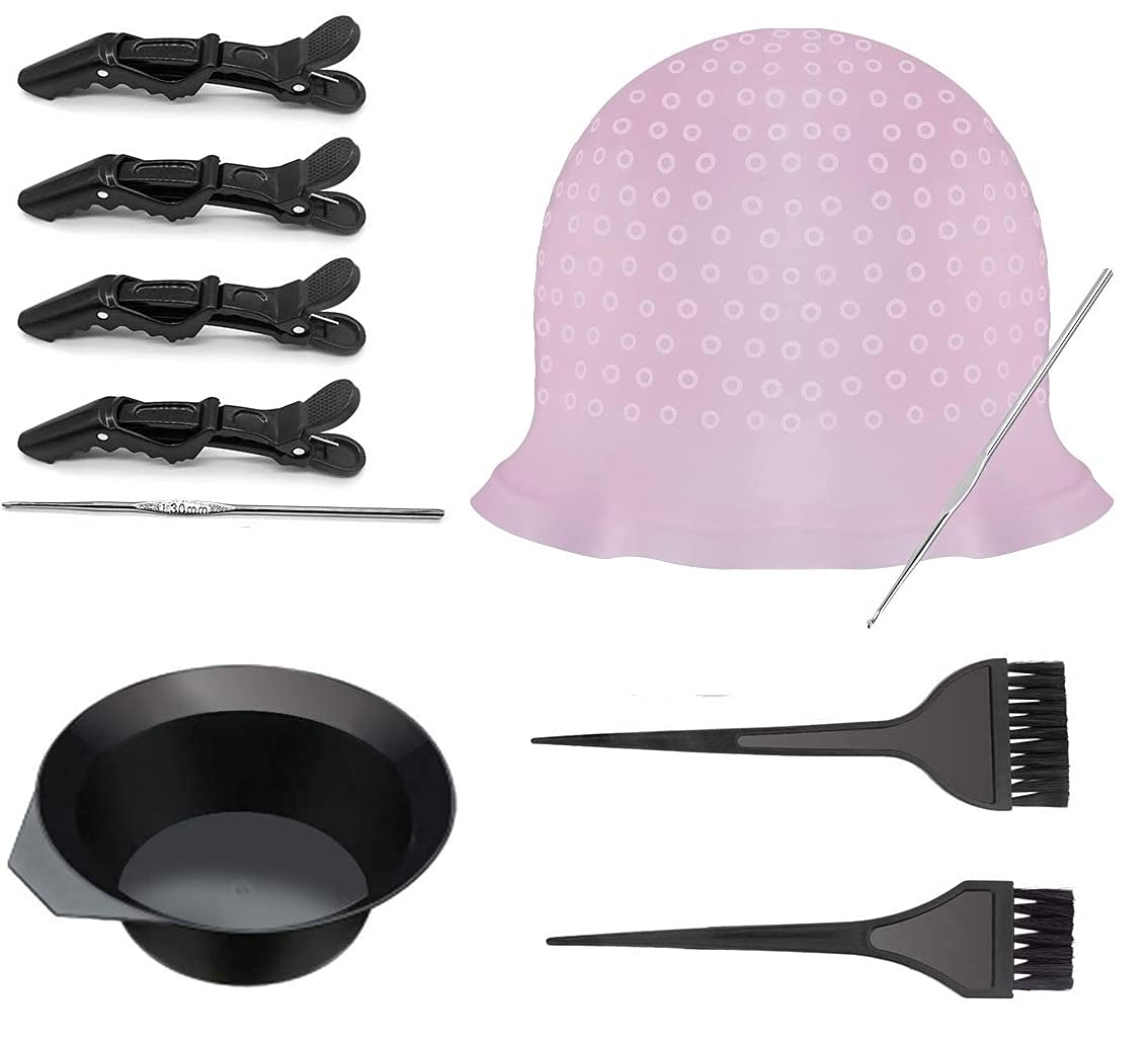 Leticia Highlight Caps Set for Color Hair Professional Reusable Highlighting Caps with Hooks,4 Crocodile Clips For Hair,1 Hair Bowel,2 Hair Brush for Man Women-image-3