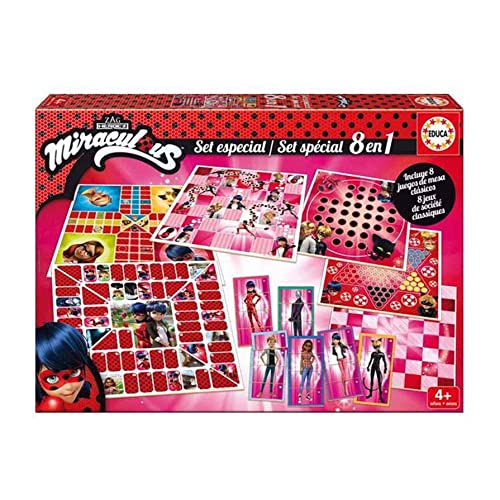 Educa - Miraculous: Tales of Ladybug & Cat Noir Prodigiosa: Las Aventuras de Ladybug Set 8 En 1 Juegos de Mesa para Niños (17261)