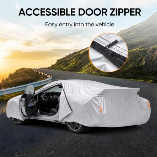 Image of Car Cover Custom Fit for Chevrolet Corvette C4 C5 C6 C7 C8 1980-2026, Outdoor Waterproof All Weather Heavy Duty Full Exterior Cover for Sun Rain Snow UV Dust Protection with Door Zipper,Silver