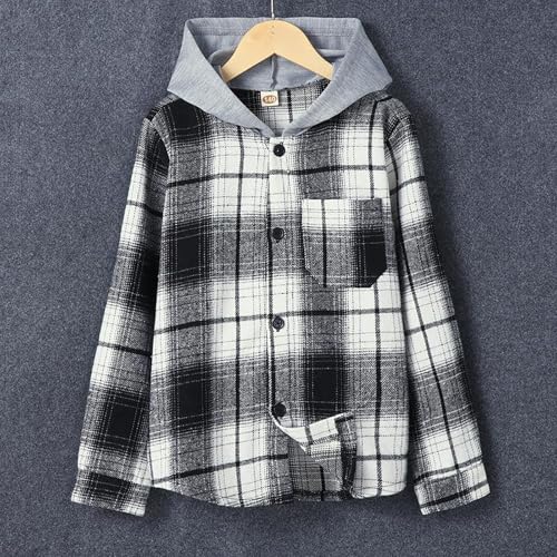 EnJoCho Boys' Plaid Shirt Fashion Boys' Casual Warm Shirt Korean Plaid Hooded Coat Shirt Windbreaker Jackets for3