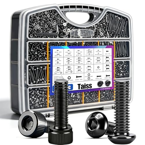 Taiss 3670PCS Metric Screw Assortment M2 M3 M4 M5 33 Sizes Button &amp; Socket Head Screws,Hex Bolts and Nuts Kit Flat/Lock Washer, Metric Bolts and Nuts Assortment with Handheld Box