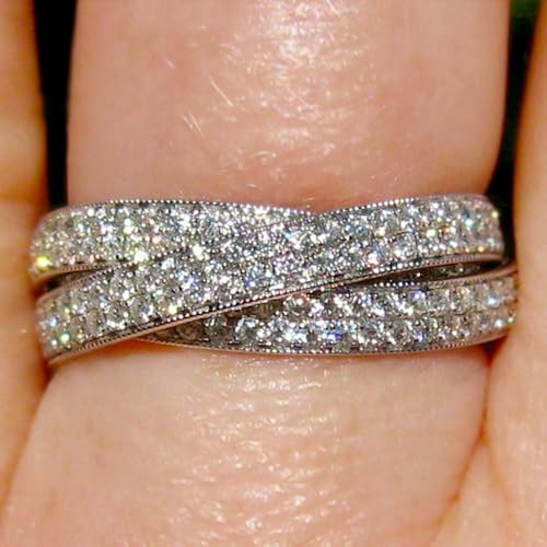 White Gold Plated Multi-layer Cubic Zirconia Inlaid Elegant Statement Ring Personalized Accessory Ideal for Women's Daily Casual Wear Party Holiday Anniversary Love Jewelry Gift2