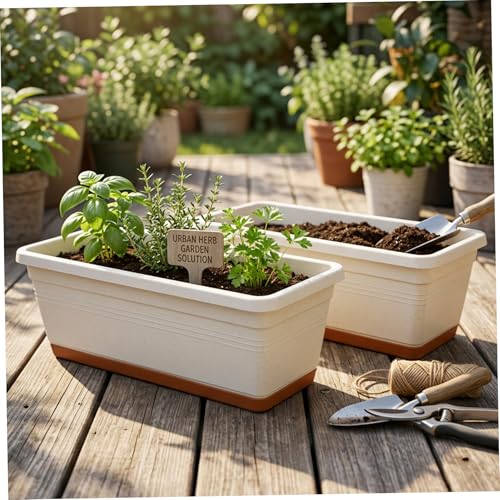 Macetero para ventana rectangular de plástico, macetas de autorriego para plantas de balcón 4