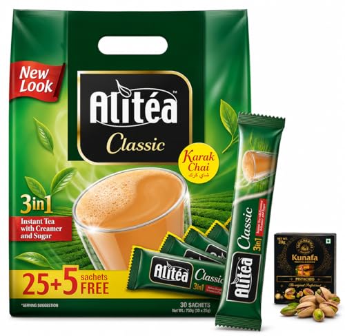 Image of Alitea Classic 3in1 Instant Tea with Creamer and Sugar, Karak Chai, 30 Sachets, 750g