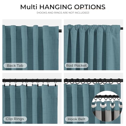 INOVADAY 100% Blackout Curtains 90 Inches Length 2 Panels Set, Back Tab/Rod Pocket Linen Black Out Curtains for Bedroom, Thermal Insulated Window Drapes - Teal, W50 X L90