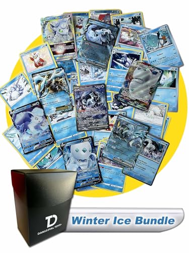 Winter Ice Bundle Pokémon Compatible TCG Random Assortment || Guaranteed Ice-Type Ultra Rare + 20 Ice-Type Pokémon Compatible Cards + Dan123yal Deck Box