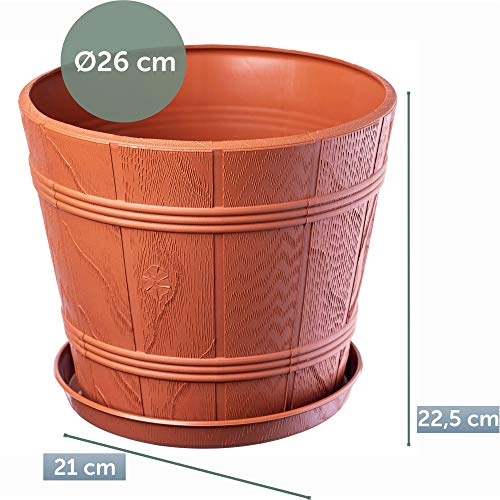 KADAX Blumentopf, Blumenkübel mit Untersetzer, Pflanzkübel für Innen- und Außenbereiche, Holzoptik, wetterfester Pflanztopf aus Kunststoff… – Ansicht 2