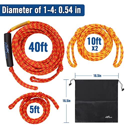 Image of Affordura Adjustable Tow Rope for Tubing, 65 FT 4-Section Boat Tow Rope Extension, Heavy Duty Ski Rope Water Sports Pontoon Towable Tube Pull Rope