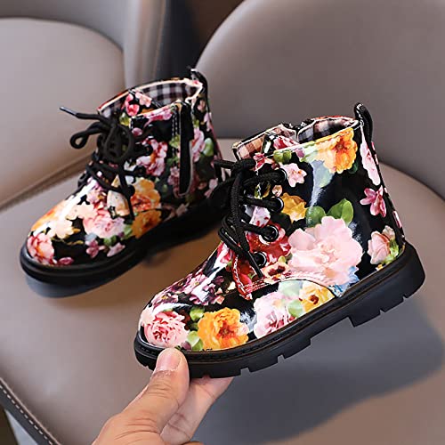 Toddler Booties Boys Girls Waterpoor Ankle Boots Side Zipper Booties Floral Print Short Boots Winter Warm Snow Boots (B, 4.5-5 Years Little Child)2