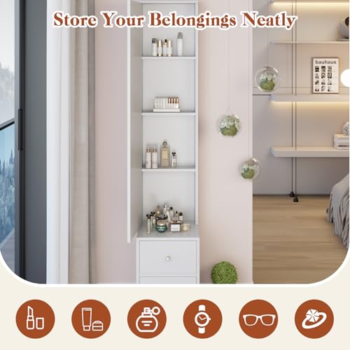 Full-Length Mirror Cabinet with Storage - 63 Inch Tall Standing Dressing, Multi-Layer Shelves (11.8x15.7x63 Inches), Modern Standing Mirror with Adjustable Shelves for Bedroom/Bathroom" (White) - Image 7