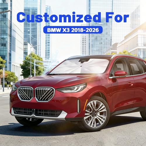 Image of Car Windshield Sun Shade for BMW X3 2018-2026 -[Reflective Coated Fabric] Sunshade Umbrella for Front Window, Car Shades Sun Visor Keep Car Cool and Protects Interior, 1:1 Exact Fit