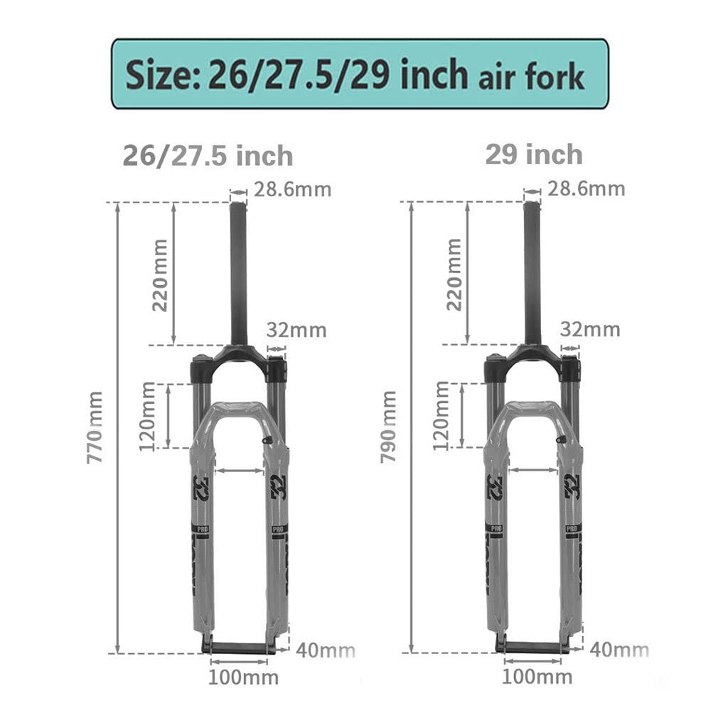 Horquilla Delantera Ultraligera para MTB de 26 Pulgadas, 27,5 Pulgadas, 29 Pulgadas de Recorrido, 120 mm, Amortiguador de aleación de Aluminio, Ajuste de Rebote de 1-1/8 Pulgadas.
