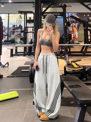 Image of EMMIOL Women's Y2K Baggy Barrel Striped Sweatpants High Waisted Wide Leg