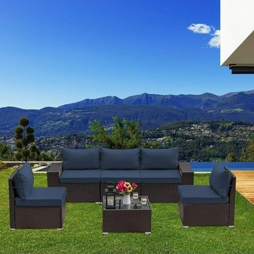 Image of 5 Seater Luxurious Look Without Compromising on Comfort or Durability | All-Season Rattan Furniture Set Designed to Withstand Rain, Sun, and Dust (Blue).