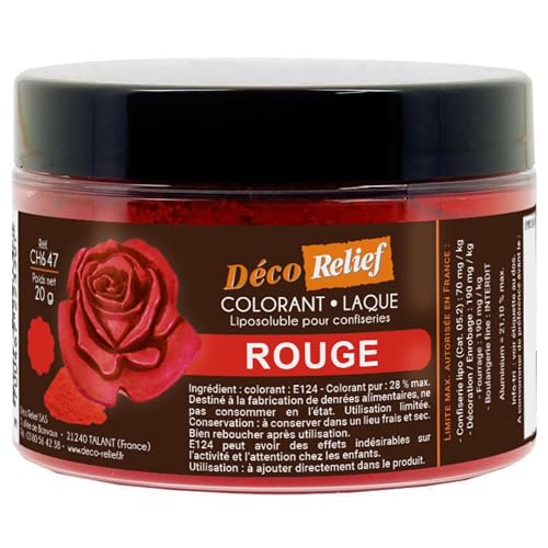 Déco Relief - Colorant Alimentaire Rouge 20 g - Colorant Liposoluble en Poudre - Ingrédient Cuisine & Pâtisserie - Pour Crèmes au Beurre, Chocolat, Pâtes...