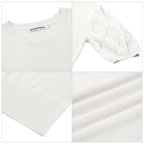Image of Womens Short Sleeve Sweaters Crewneck Knit Pullover Tops 2025 Summer Casual Lightweight Crochet Blouse Shirt