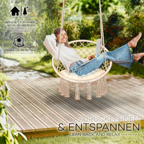 tillvex Hängesessel 200kg zum Aufhängen | Hängestuhl Indoor & Outdoor | Hängekorb wetterfest | Schaukelkorb mit Kissen