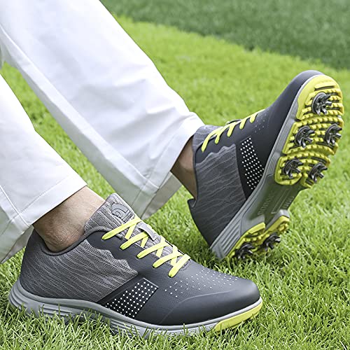 Image of THESTRON Men Golf Shoes Mesh Breathable Breathable Golf Walking Sport Sneakers 7 Spikes Golf Trainers