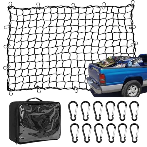 Gepäcknetz Auto, KofferraumNetz Gepäcknetz Wohnmobil Netzs, 180x120CM Dehnbar auf 365x243CM Netz für Pickup, Aufbewahrung Netz, die Ladeflächennetz für Pickups, Gepäck, Kofferraum, SUV, Ladefläche