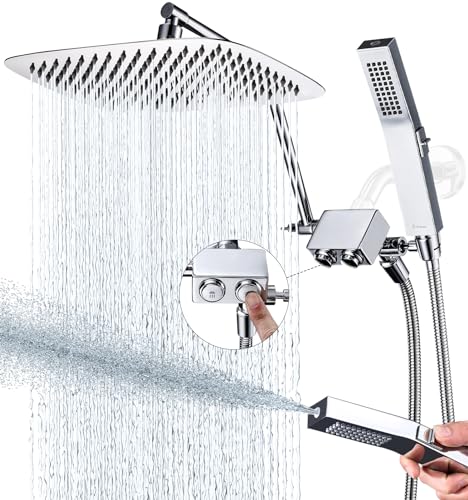 Regadera con Mano de Cabeza de Ducha Todo Metal de 12 Pulgadas G-Promise | Construcción Total en Metal, Función de Lavado Potente, Ajustable en Altura y Ángulo, Diverter con Botón de Presión, Fácil Instalación miniatura 1