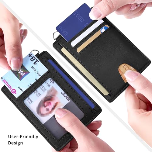 Image of Mayski Slim Wallet, Credit Card Holder for Women, Minimalist Front Pocket RFID Blocking Card Cases, Small Wallet Women Men(Grain Black)