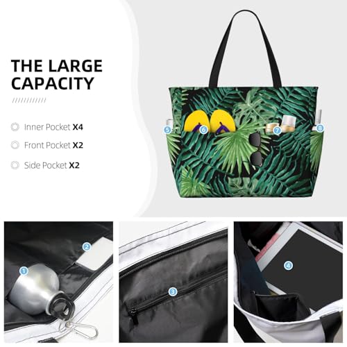 transparent palm leaf pattern print Large Waterproof Beach Bag for Women Tote Bag for Travel Vacation fun Travel Bag3