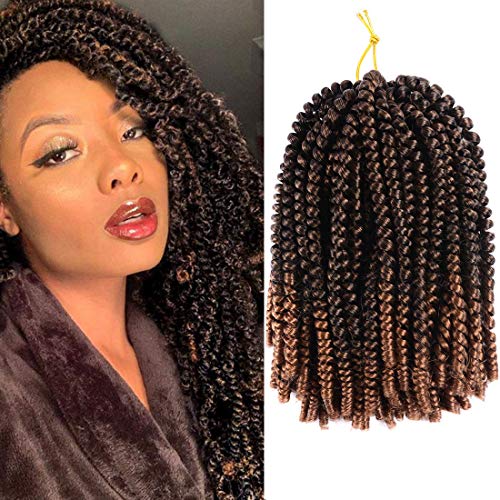 MeiQin Spring Twist Hair 3 Pack Fluffy Crochet Synthetic Braiding Hair Bomb Twist Ombre Colors Low Temperature Synthetic Hair Extensions 8inch 3Pcs (1B/30#)