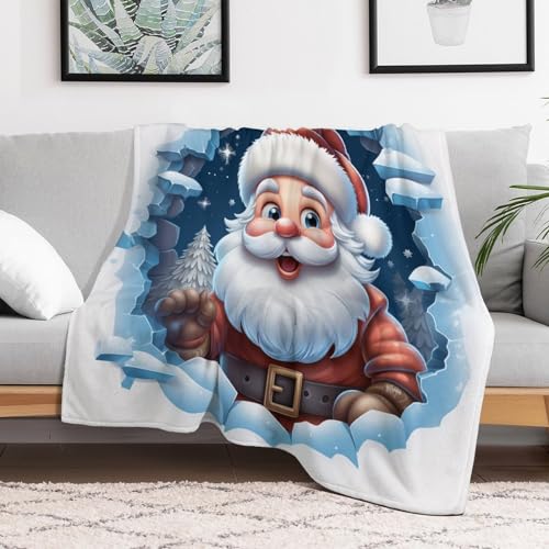 Manta de forro polar de Papá Noel para sofá y cama, textil cálido de invierno de 130 x 150 cm 3