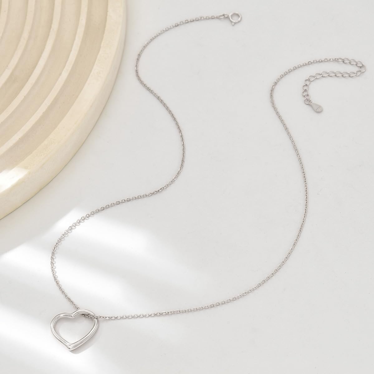 Heart Pendant Necklace for Women Dainty Open Heart Necklace Cute Love Heart 925 Sterling Silver Necklaces for Women Birthday Anniversary Wedding Jewelry Gift for Her